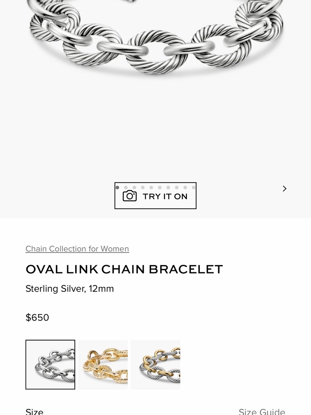 David Yurman Sterling Silver Twisted Oval Link Bracelet